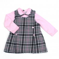 L3007: Baby Girls Cotton Lined Check Pinafore Dress & Top Set (12-24 Months)